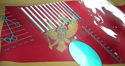Image of statistical data processing against waving montenegro flag background Stock Photos