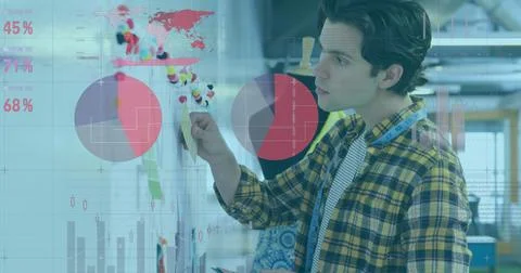 Image of statistical data processing against caucasian male fashion designer Stock Photos