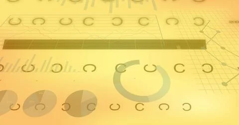 Image of statistical data processing against orange gradient background Stock Photos