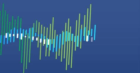 Image of statistical data processing against blue background, copy space Foto stock