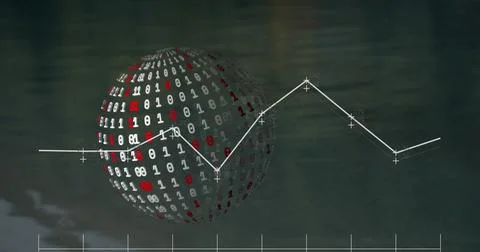 Image of statistical data processing against binary coding over a globe against Stock Photos
