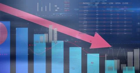Image of statistical data processing against blue background 스톡 사진