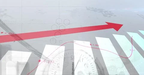 Image of statistical data processing against grey background Stock Photos