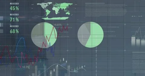 Image of statistical data processing against grey background 스톡 사진