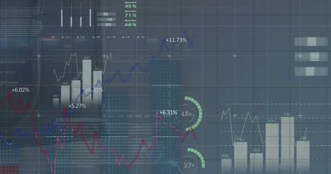 Image of statistical data processing against grey background 写真素材