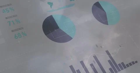 Image of statistical data processing against thunderstorm in the grey sky Stock Photos