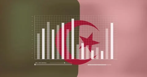 Image of statistical data processing against waving algeria flag background Stock Photos