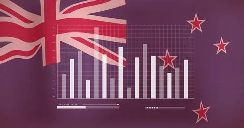 Image of statistical data processing against waving new zealand flag background Stock Photos