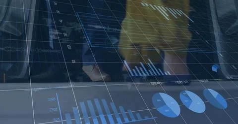 Image of statistical data processing against low section of people using Stock Photos