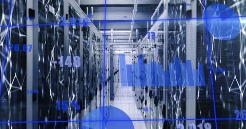 Image of statistical data processing and network of connections against computer Stock Illustration