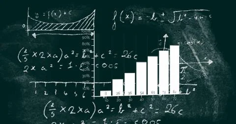 Image of statistical data processing and mathematical equations on green Stock Illustration