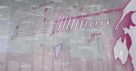 Image of statistical data processing and business concept texts against man Stockfoto's