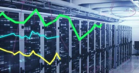 Image of statistical data processing, mathematical equations and mosaic squares Stock Photos