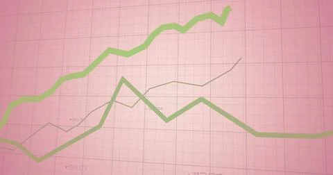 Image of statistical data processing over grid network against pink background Stock Illustration