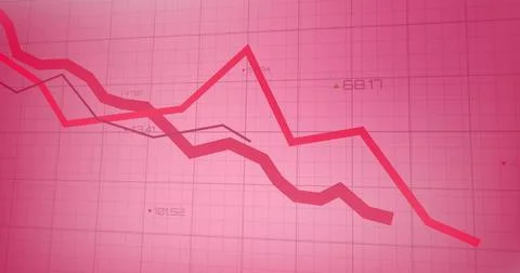 Image of statistical data processing over grid network against pink gradient 스톡 일러스트