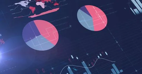 Image of statistical data processing over light spot against blue background Stock Illustration