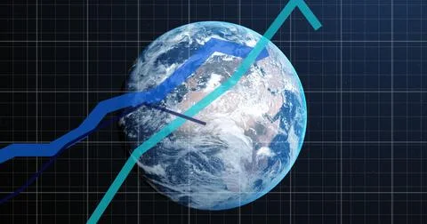 Image of statistical data processing over globe against blue background Stock Illustration