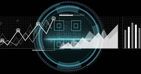 Image of statistical data processing over cyber security text and qr code on 스톡 일러스트