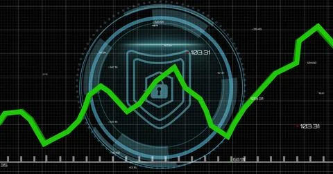 Image of statistical data processing over cyber security text banner and Stockillustratie