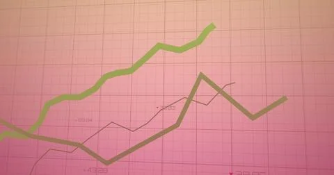Image of statistical data processing over grid network against pink gradient Stock Illustration
