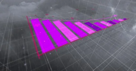 Image of statistical data processing over grid network against thunder and dark Stock Illustration