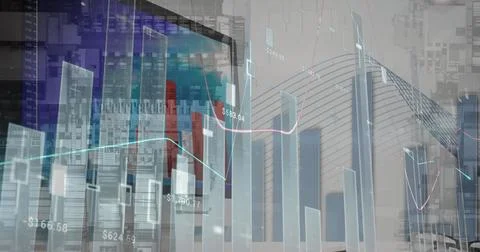 Image of statistical data processing over computer against inverted tall Stock Photos