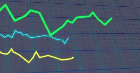 Image of statistical data processing over grid network against grey backgroun 库存照片