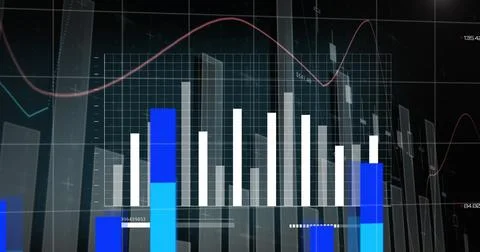 Image of statistical data processing over world map against black background Stock Photos