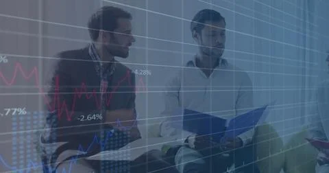 Image of statistical data processing over diverse group of businesspeople 库存照片