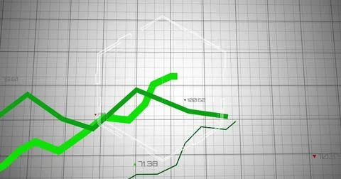 Image of statistical data processing over grid network against grey backgroun Foto stock