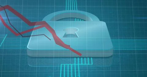 Image of statistical data processing over security padlock icon and micropr.. Stock Photos