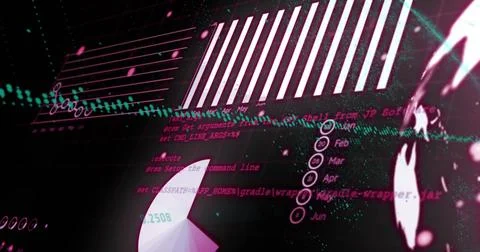 Image of statistical data processing over spinning globe against black Stock Photos