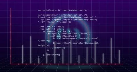 Image of statistical data processing over glowing power button icon against 스톡 사진
