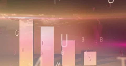 Image of statistical data processing over changing numbers and alphabets on pink Stock Photos