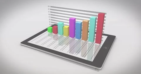 Image of statistical data processing over a digital tablet on white surface Stockfoto's