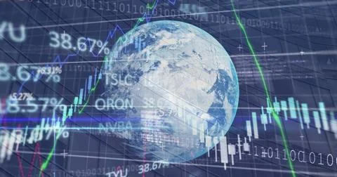 Image of statistics and binary coding, data processing over globe Stock Illustration