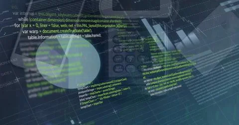 Image of statistics and computer data processing over dark backgorund Stock Photos