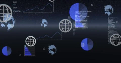 Image of statistics and data processing with globes 스톡 일러스트