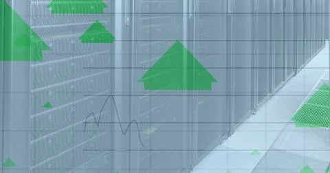 Image of statistics and data processing over computer servers Illustrazione stock