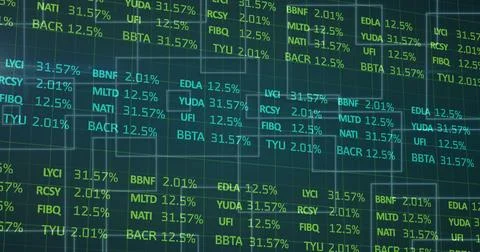 Image of statistics and data processing on blue background Illustrazione stock