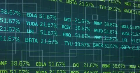 Image of statistics and data processing on blue background Illustrazione stock