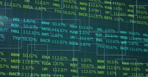 Image of statistics and data processing on blue background Illustrazione stock