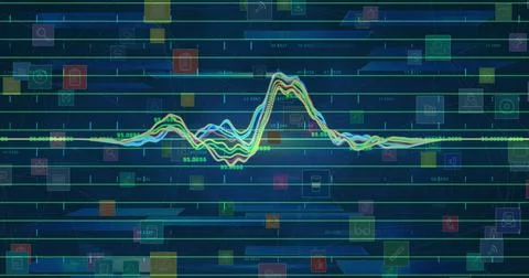 Image of statistics and data processing over icons Stockillustratie
