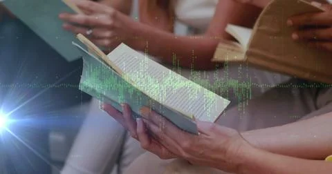 Image of statistics and data processing over woman using smartphone Stock Illustration