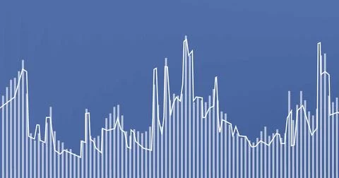 Image of statistics and data processing over blue background Stockillustratie