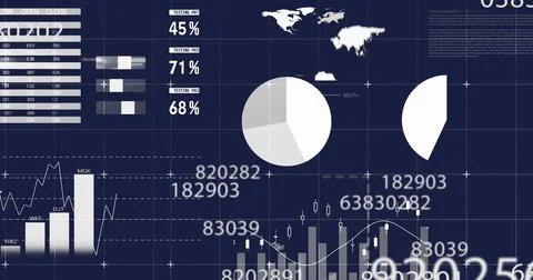Image of statistics and data processing on black background Stock Illustration