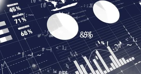 Image of statistics and data processing on black background Stock Illustration