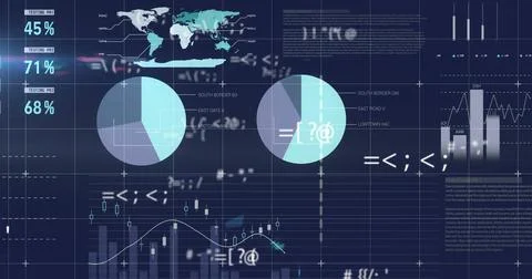 Image of statistics and data processing on black background Stock Illustration
