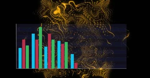 Image of statistics and data processing over light trails background Illustrazione stock