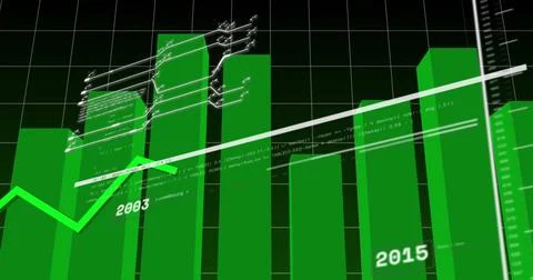 Image of statistics and data processing over grid background 스톡 일러스트
